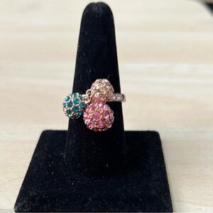 Elegant Pink and Blue Crystal Ring